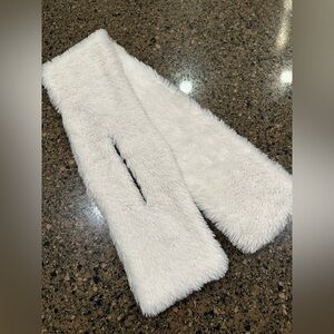 Winter white kids fuzzy scarf with slit to wrap scarf